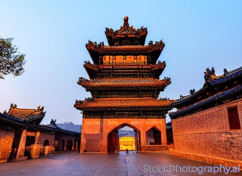 ancient tower on city wall in xian at night,China