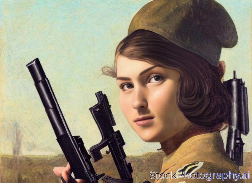 portrait of beautiful military girl with two guns