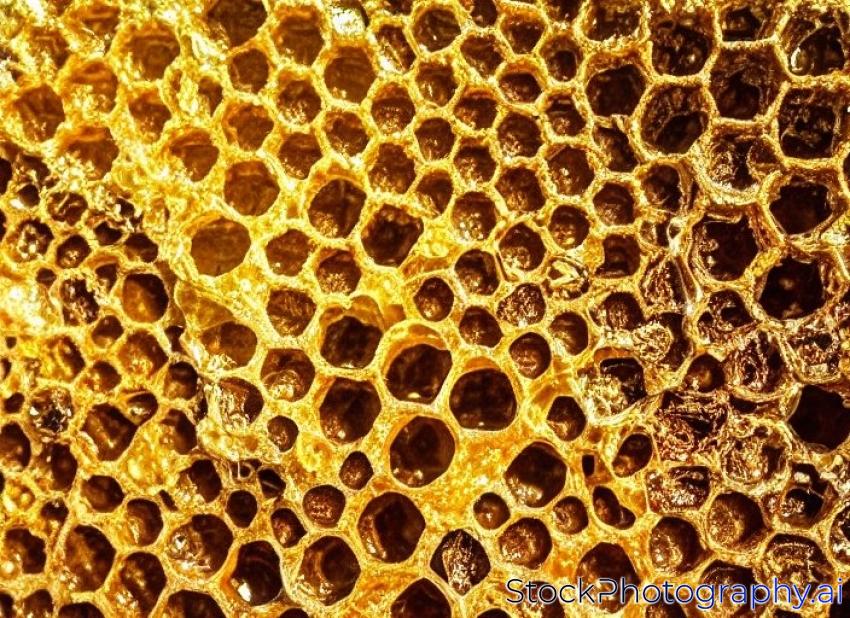 golden honeycomb in the honey on the black table