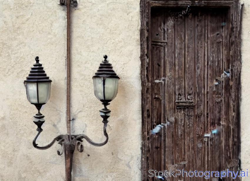 old door in neo gothic style with two lamps