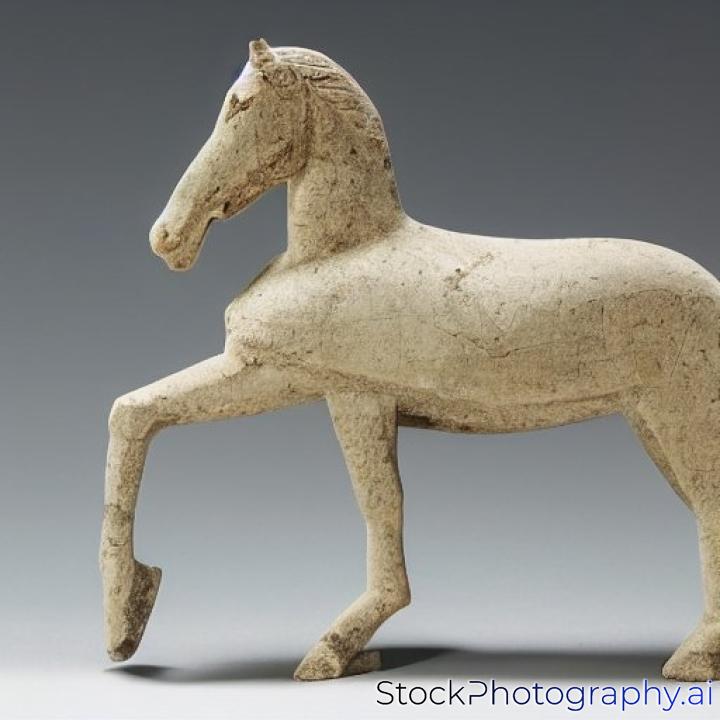 an ancient statuette depicting a horse isolated over a white background