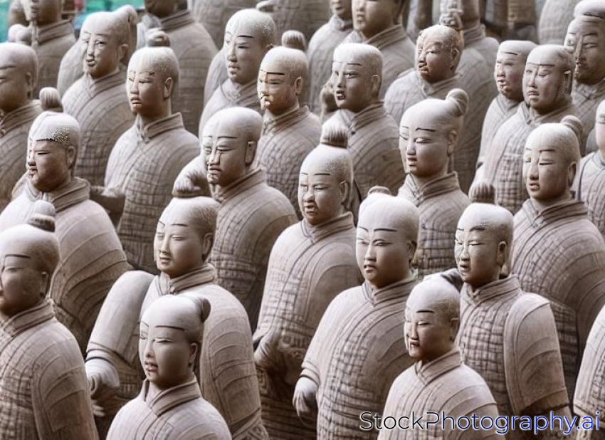 Xi'an, China - May 27, 2017: Lines of clay statues of ancient chinese warriors, guards of Qin Shi Huang emperor, so called Terracotta Army