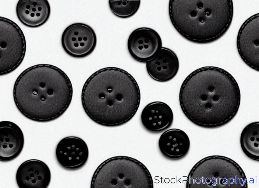 panorama of elegant black leather texture with buttons for pattern and background.