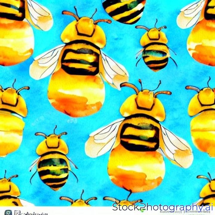 Watercolor honey seamless pattern with bee and honey. Hand drawn repeten background.
