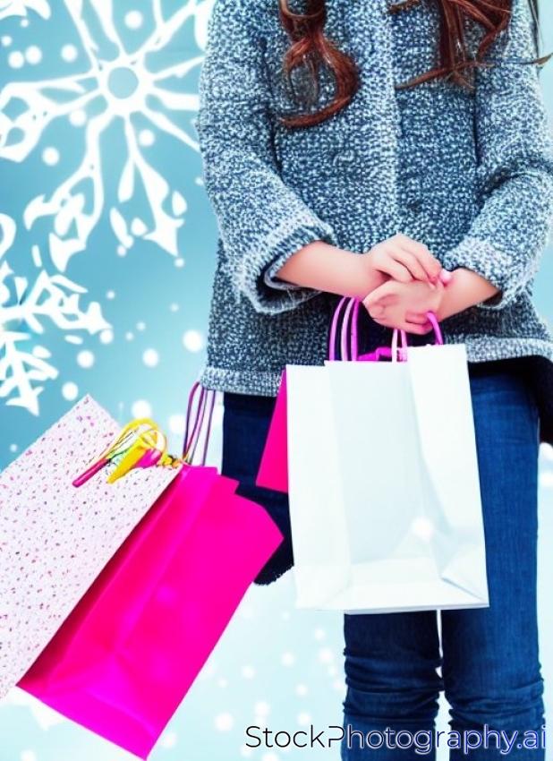 teenage girl with shopping bags and snowflakes