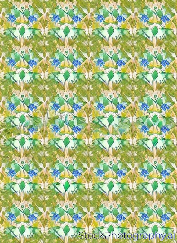 digital textile design motif with botanical flower green leaves gold ornament geometric border seamless