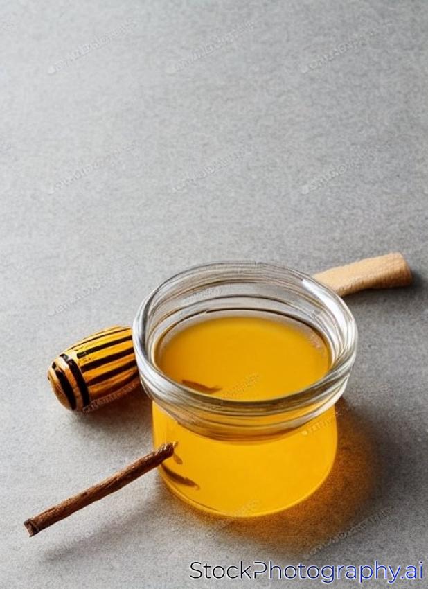 glass pot  full of honey and stick isolated on white background