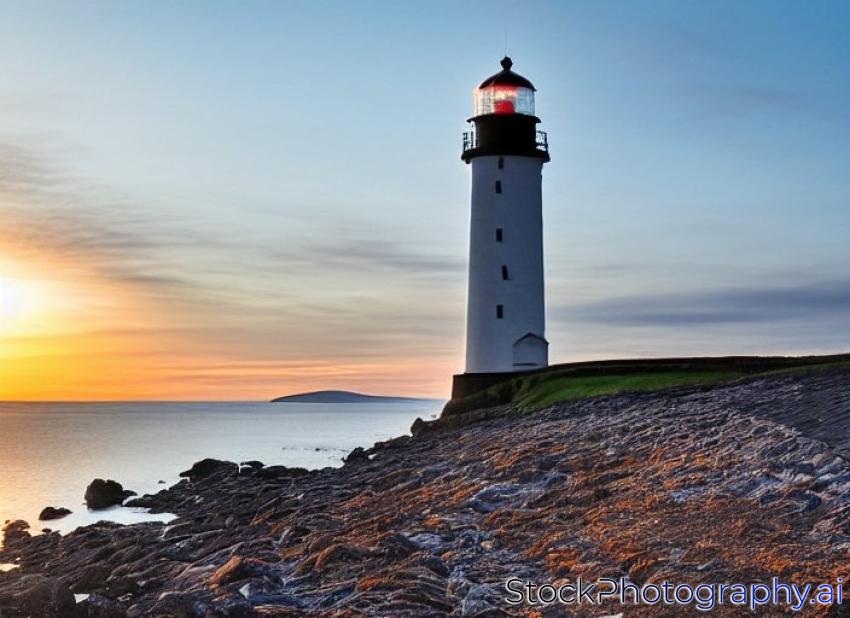 lighthouse at sunset, penmon point, wales