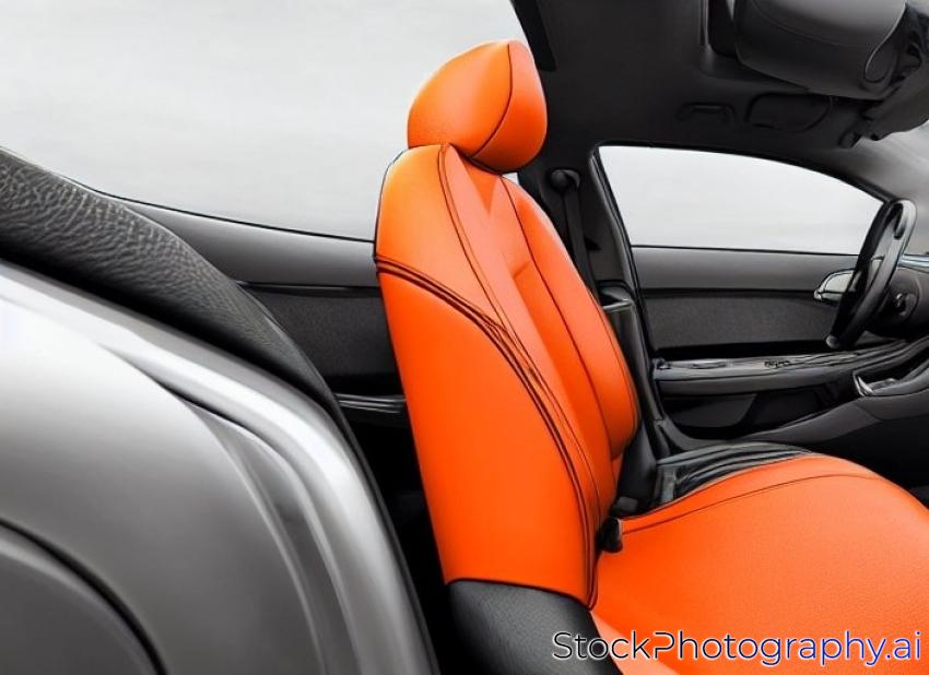 orange  car leather interior details with stitch